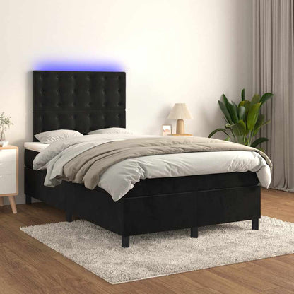 Letto a Molle con Materasso e LED Nero 120x190 cm in Velluto - homemem39