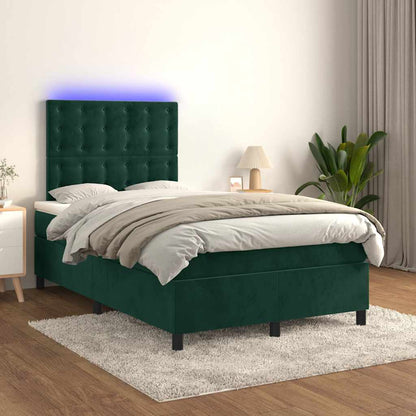 Letto a Molle con Materasso e LED Verde Scuro 120x190cm Velluto | homemem39
