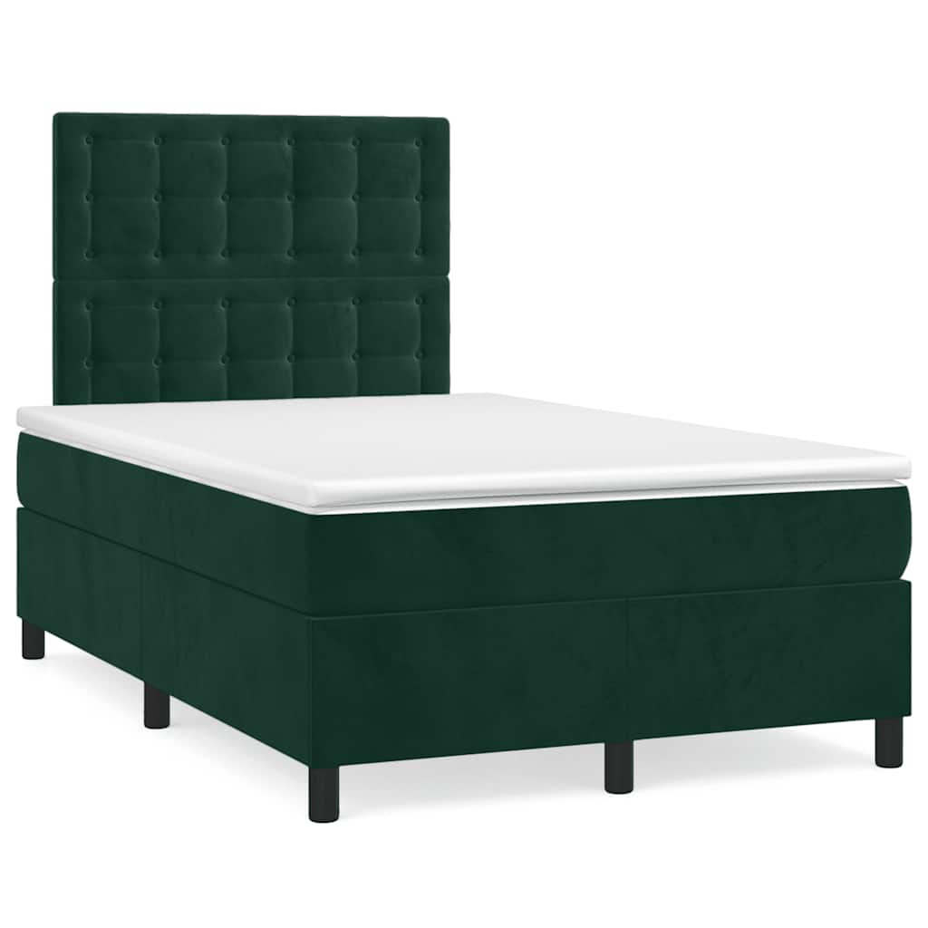 Letto a Molle con Materasso e LED Verde Scuro 120x190cm Velluto | homemem39