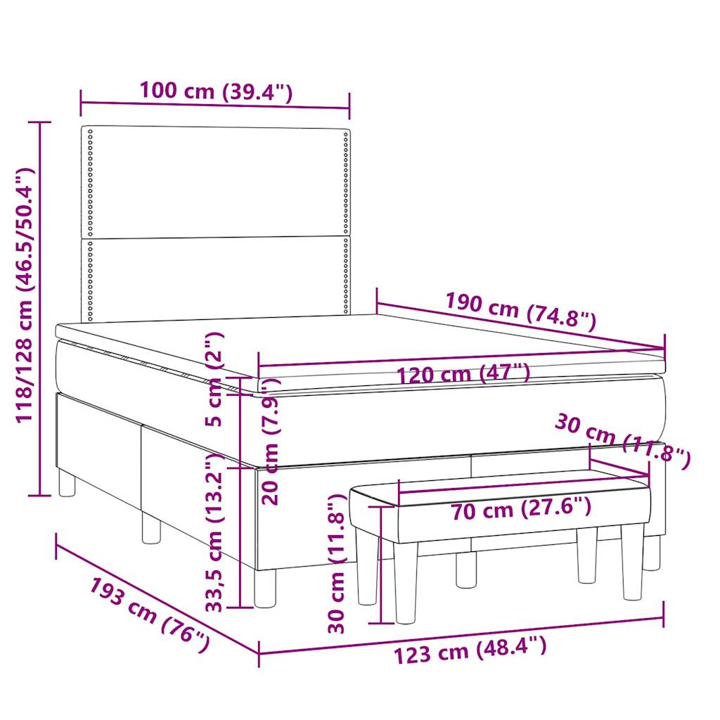 Giroletto a Molle con Materasso Tortora 120x190 cm in Tessuto | homemem39
