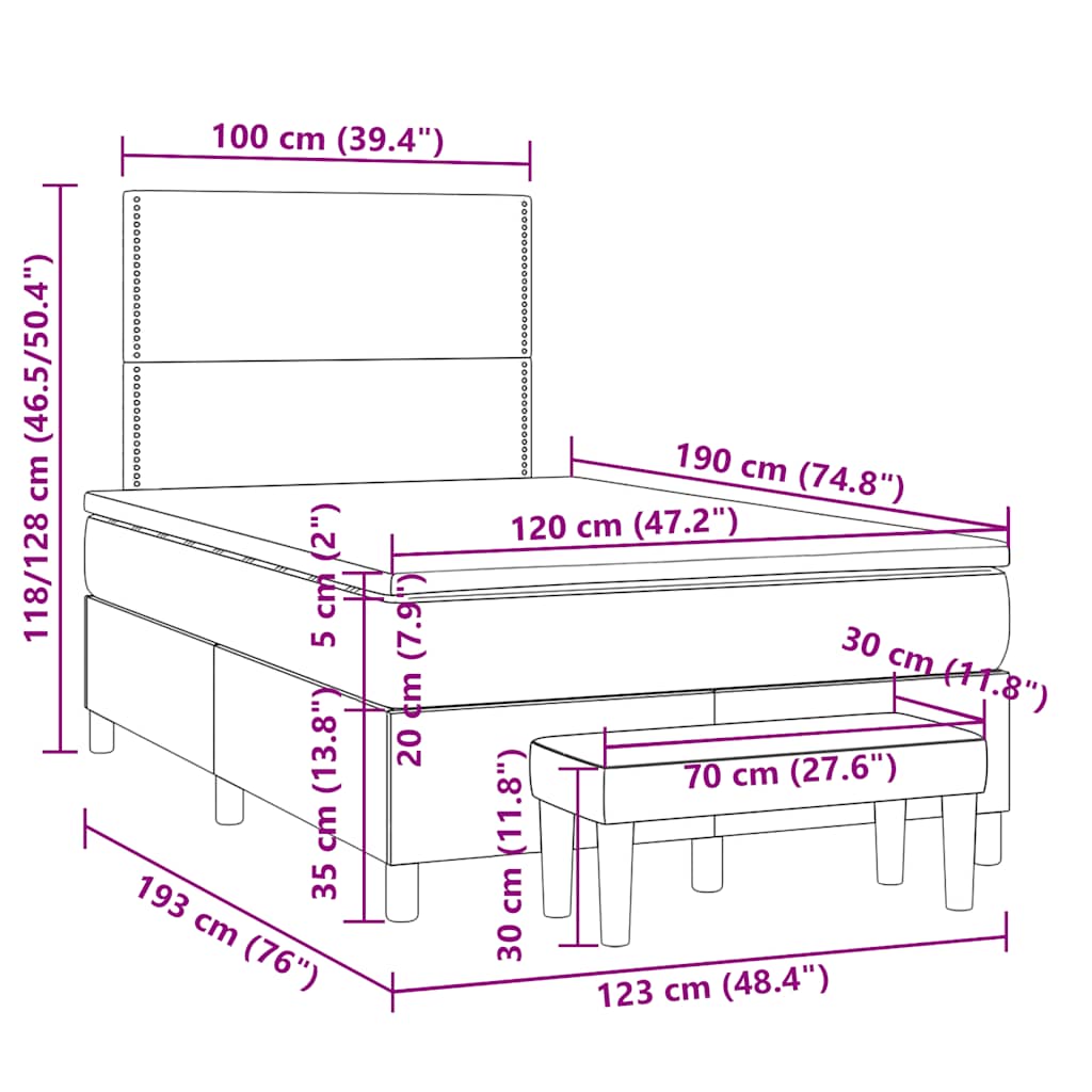 Giroletto a Molle con Materasso Marrone Scuro 120x190cm Tessuto | homemem39