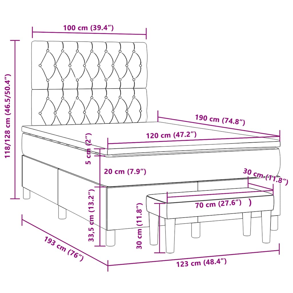 Giroletto a Molle con Materasso Rosa 120x190 cm in Velluto | homemem39