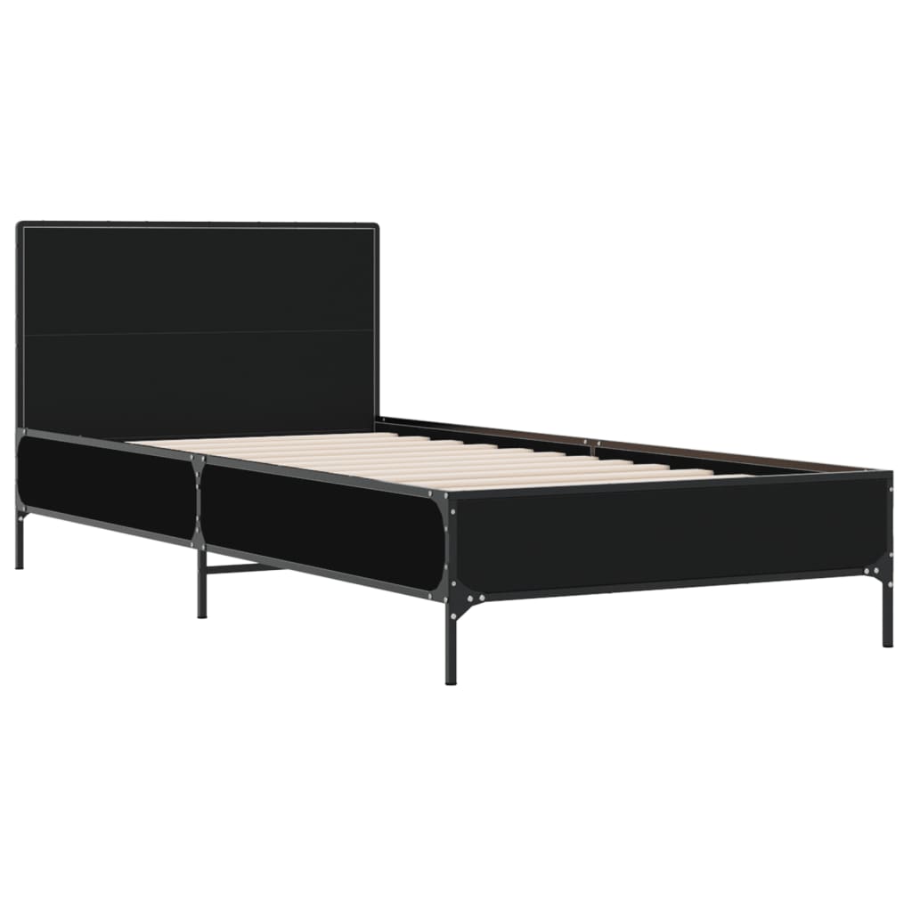 Giroletto Nero 90x200 cm in Legno Multistrato e Metallo | homemem39
