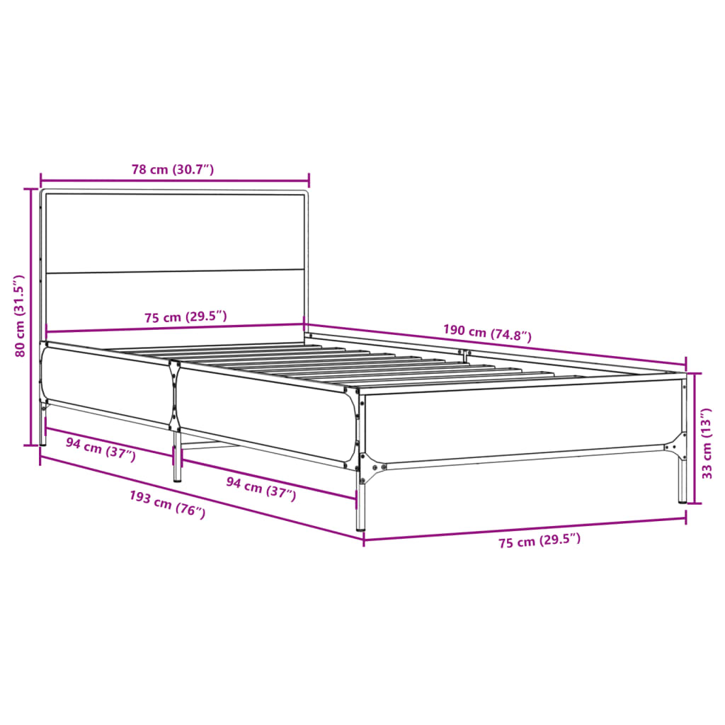 Giroletto Grigio Sonoma 75x190cm in Legno Multistrato e Metallo | homemem39