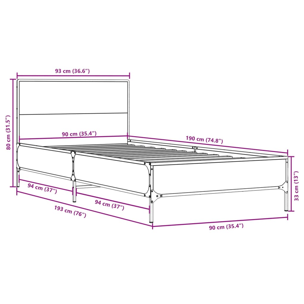 Giroletto Rovere Fumo 90x190 cm in Legno Multistrato e Metallo | homemem39