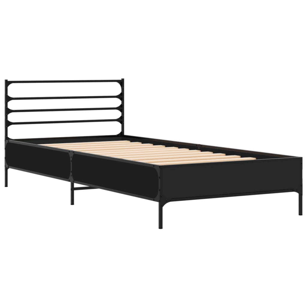 Giroletto Nero 90x200 cm in Legno Multistrato e Metallo | homemem39