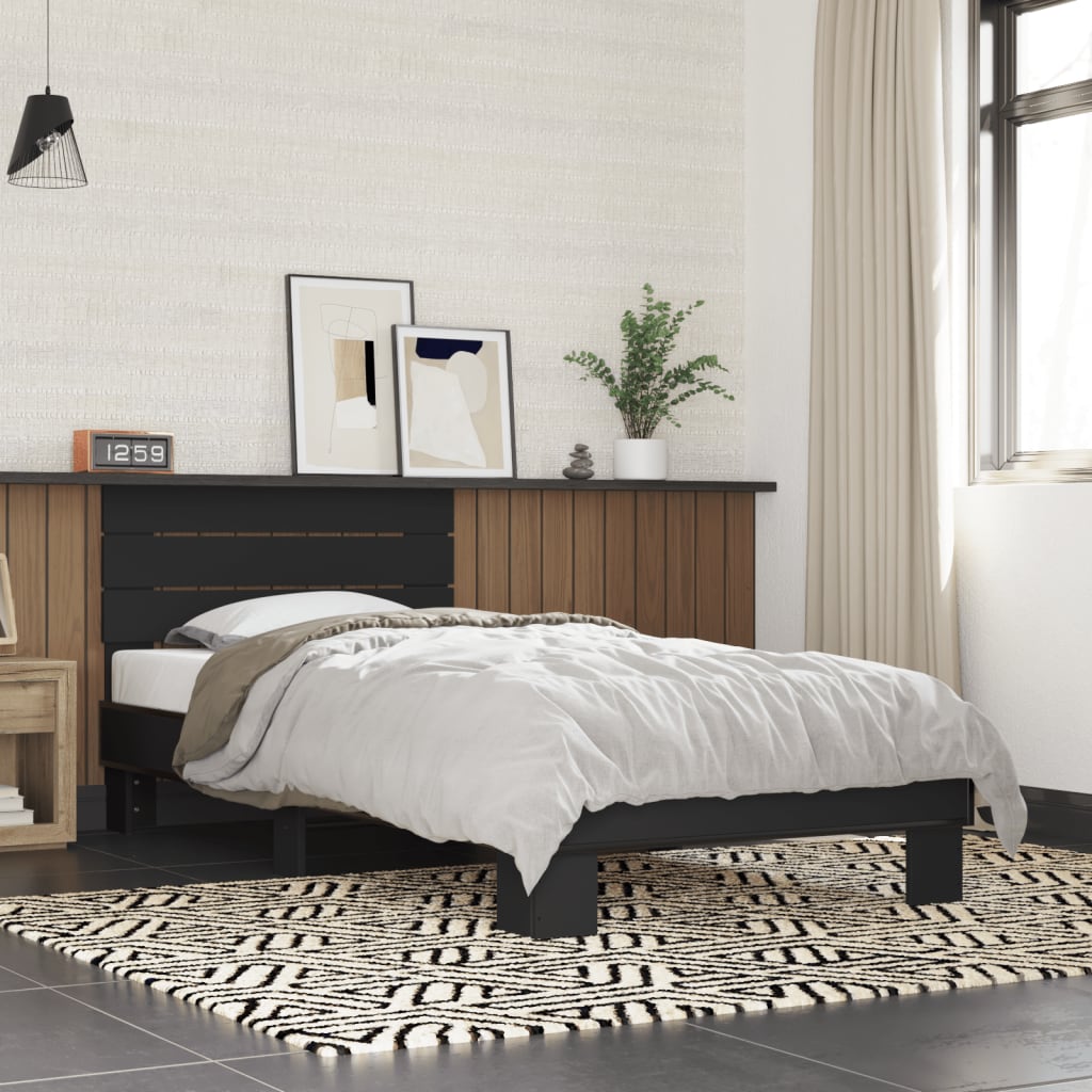 Giroletto Nero 90x200 cm in Legno Multistrato e Metallo | homemem39