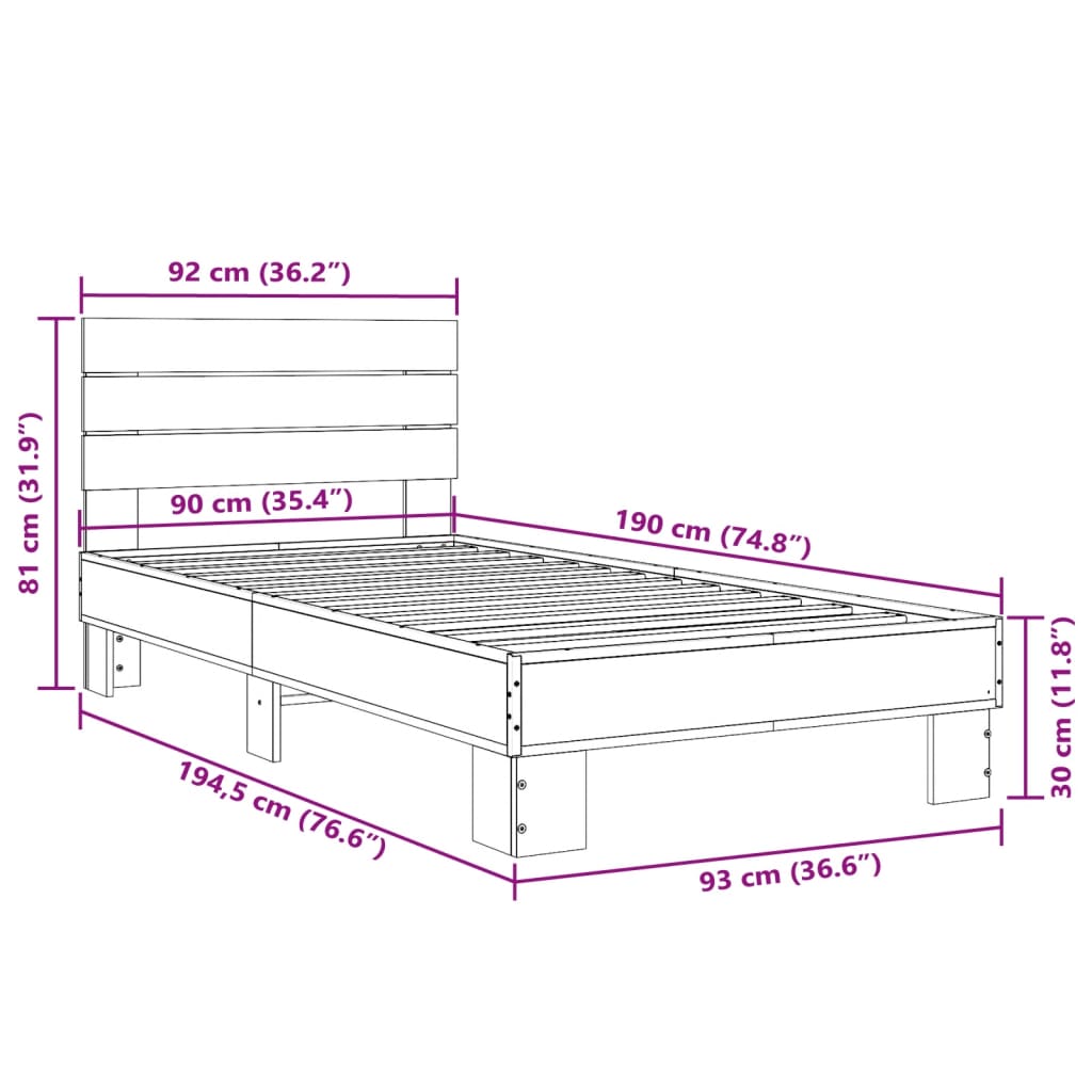 Giroletto Rovere Sonoma 90x190cm in Legno Multistrato e Metallo | homemem39