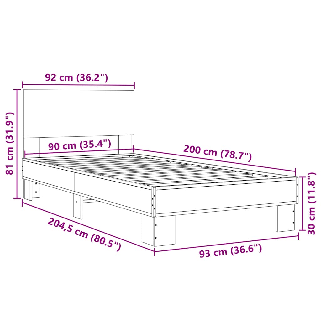 Giroletto Rovere Marrone 90x200 cm Legno Multistrato e Metallo | homemem39