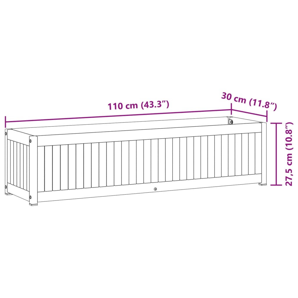 Fioriera da Giardino 110x30x27,5 cm in Legno Massello di Acacia | homemem39