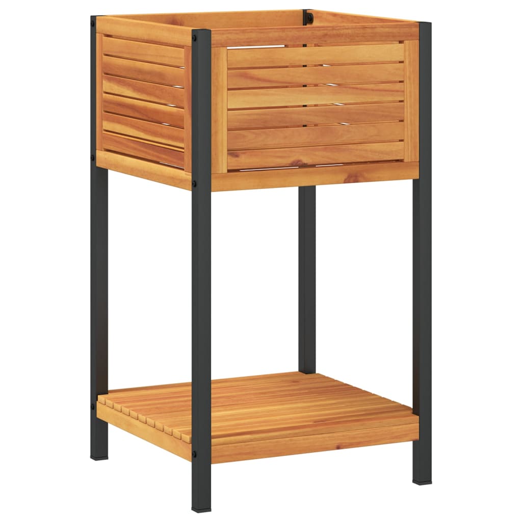 Fioriera con Ripiano 45x45x80 cm in Legno Acacia e Acciaio | homemem39