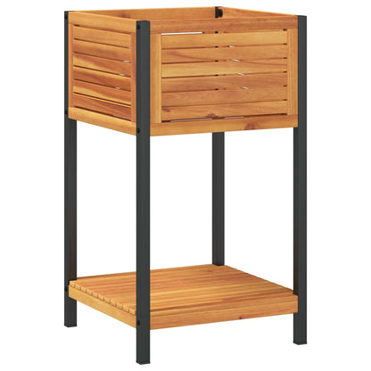 Fioriera con Ripiano 45x45x80 cm in Legno Acacia e Acciaio | homemem39
