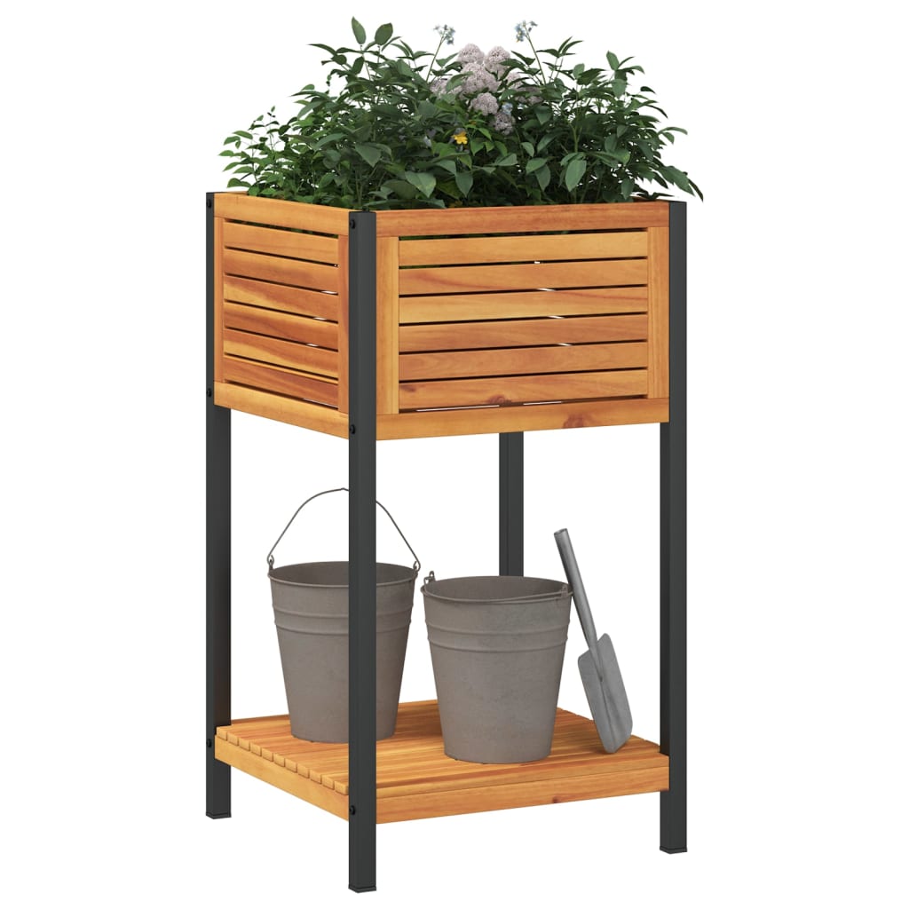 Fioriera con Ripiano 45x45x80 cm in Legno Acacia e Acciaio | homemem39
