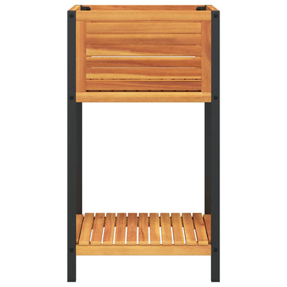 Fioriera con Ripiano in Legno Acacia e Acciaio