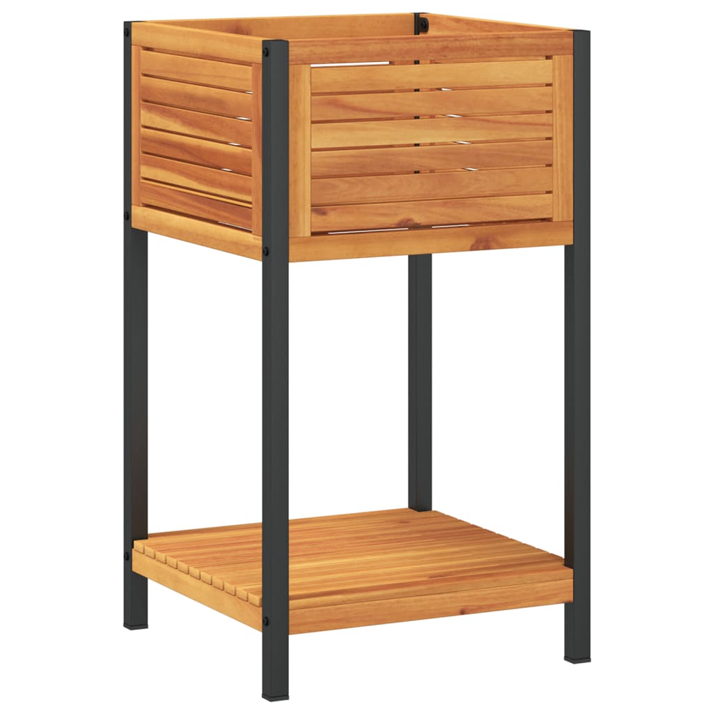 Fioriera con Ripiano 45x45x80 cm in Legno Acacia e Acciaio - homemem39