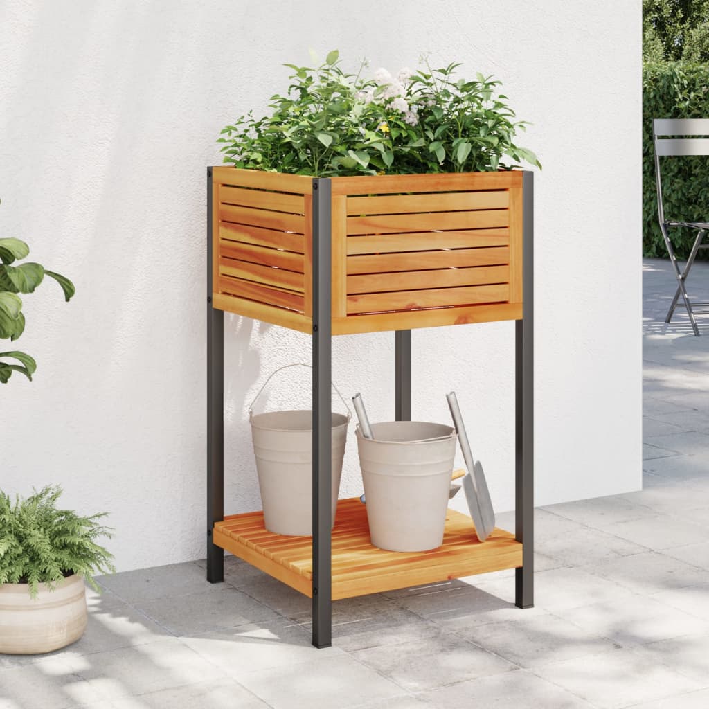 Fioriera con Ripiano 45x45x80 cm in Legno Acacia e Acciaio | homemem39