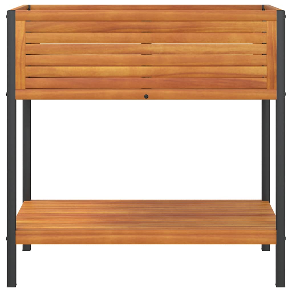 Fioriera con Ripiano in Legno Acacia e Acciaio