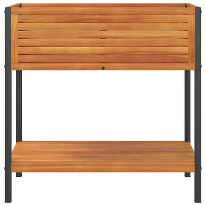 Fioriera con Ripiano in Legno Acacia e Acciaio