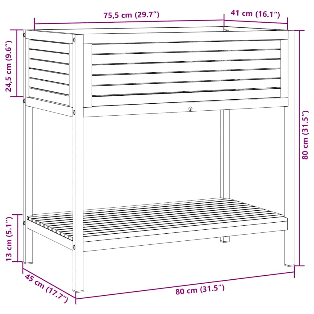 Fioriera con Ripiano 80x45x80 cm in Legno Acacia e Acciaio | homemem39