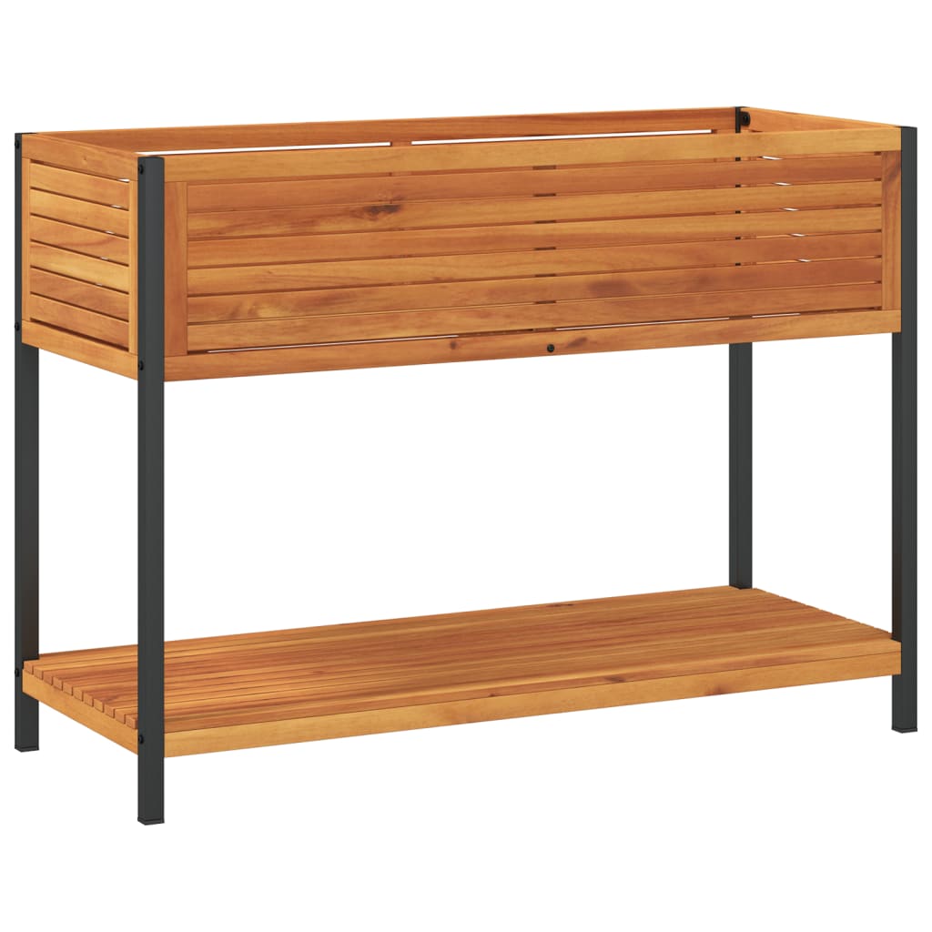 Fioriera con Ripiano 110x45x80 cm in Legno Acacia e Acciaio - homemem39