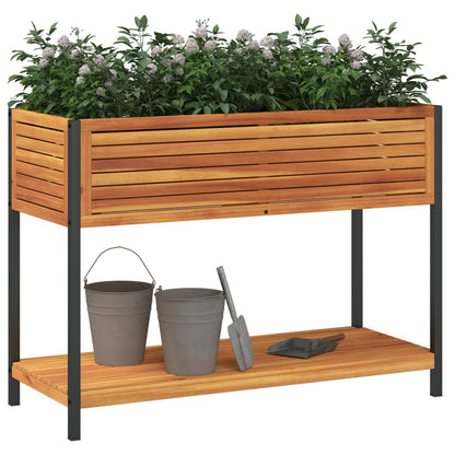 Fioriera con Ripiano 110x45x80 cm in Legno Acacia e Acciaio - homemem39