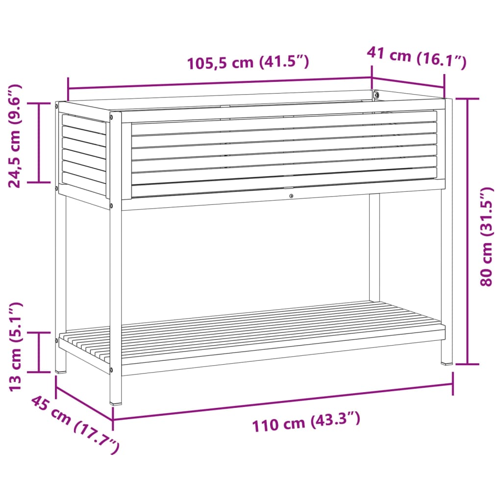 Fioriera con Ripiano 110x45x80 cm in Legno Acacia e Acciaio - homemem39