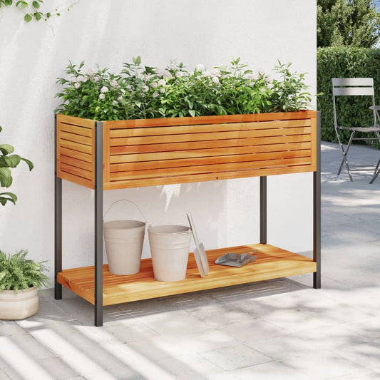 Fioriera con Ripiano 110x45x80 cm in Legno Acacia e Acciaio - homemem39