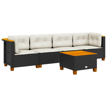 Set Divani da Giardino 5 pz con Cuscini in Polyrattan Nero | homemem39