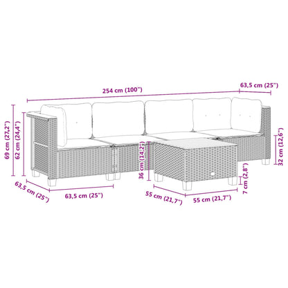 Set Divani da Giardino 5 pz con Cuscini in Polyrattan Nero | homemem39