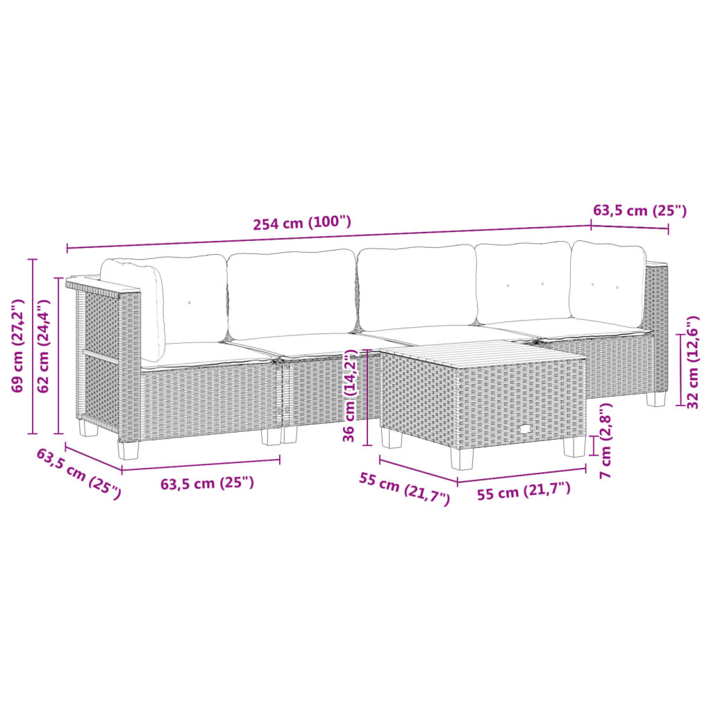 Set Divano da Giardino 5 pz con Cuscini Grigio in Polyrattan | homemem39