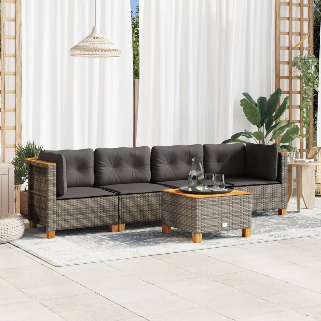 Set Divano da Giardino 5 pz con Cuscini Grigio in Polyrattan | homemem39