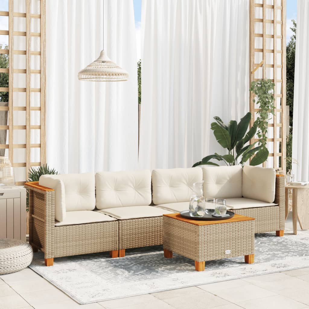 Set Divano da Giardino 5 pz con Cuscini Beige in Polyrattan - homemem39