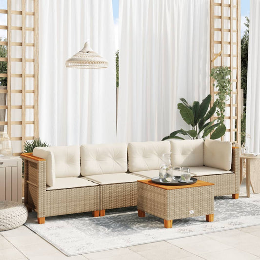 Set Divano da Giardino 5 pz con Cuscini Beige in Polyrattan - homemem39