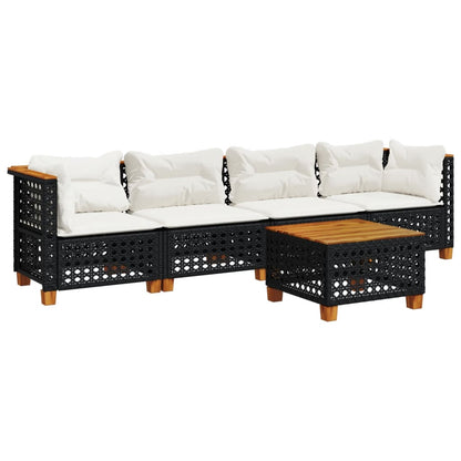 Set Divani da Giardino 5 pz con Cuscini in Polyrattan Nero - homemem39