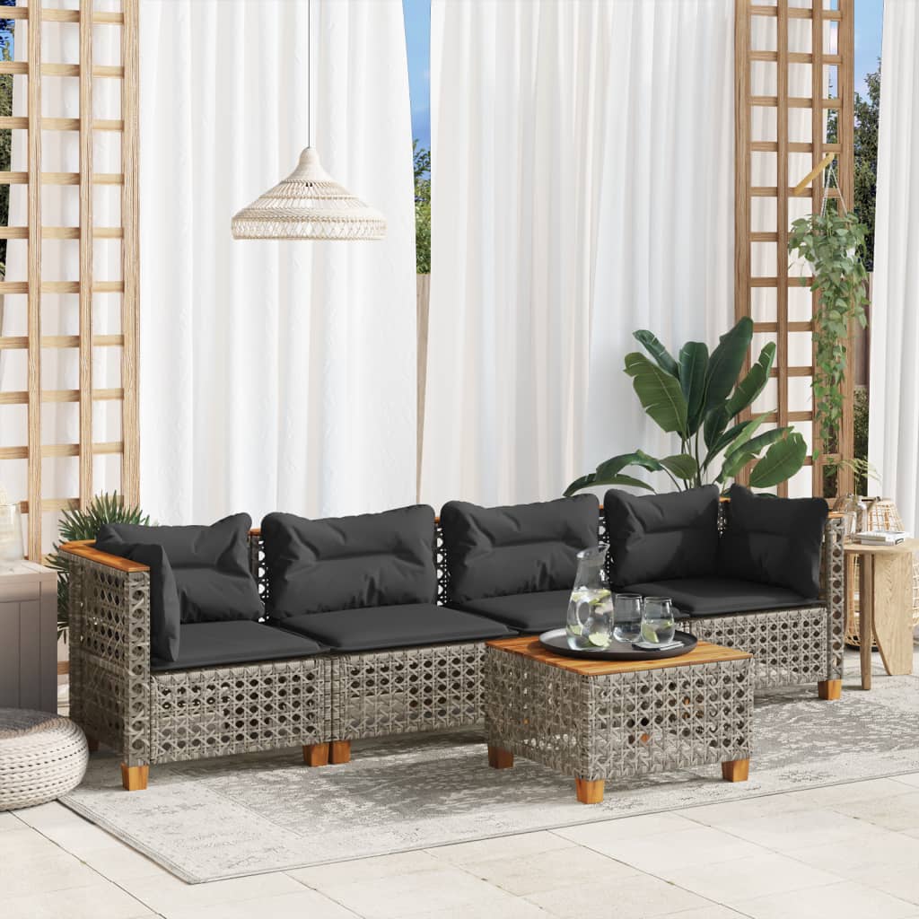 Set Divano da Giardino 5 pz con Cuscini Grigio in Polyrattan - homemem39