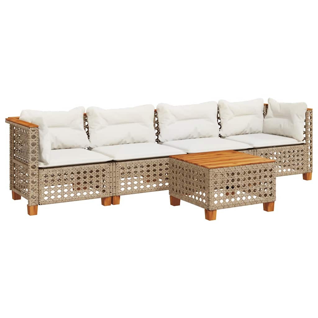 Set Divano da Giardino 5 pz con Cuscini Beige in Polyrattan