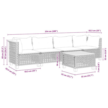 Set Divano da Giardino 5 pz con Cuscini Beige in Polyrattan