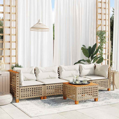 Set Divano da Giardino 5 pz con Cuscini Beige in Polyrattan