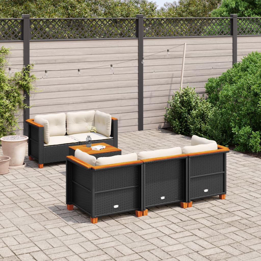 Set Divano da Giardino 6 pz con Cuscini Nero in Polyrattan | homemem39