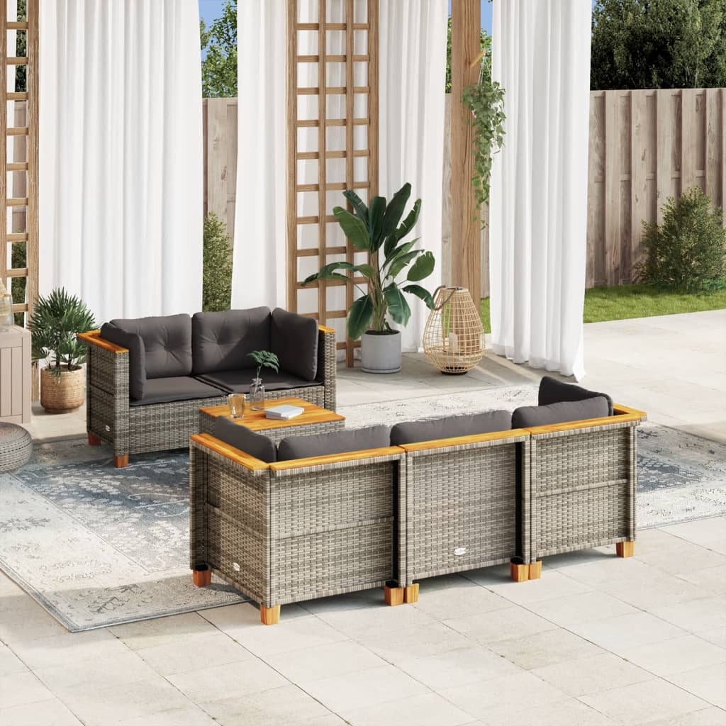 Set Divano da Giardino 6 pz con Cuscini Grigio in Polyrattan - homemem39