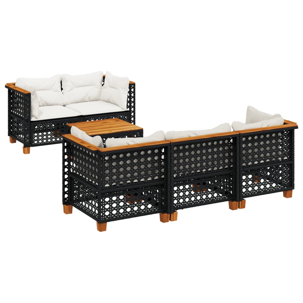Set Divano da Giardino 6 pz con Cuscini Nero in Polyrattan - homemem39