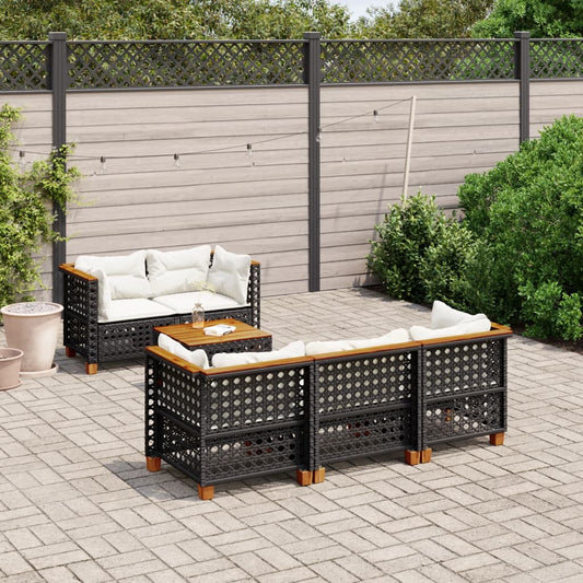 Set Divano da Giardino 6 pz con Cuscini Nero in Polyrattan - homemem39