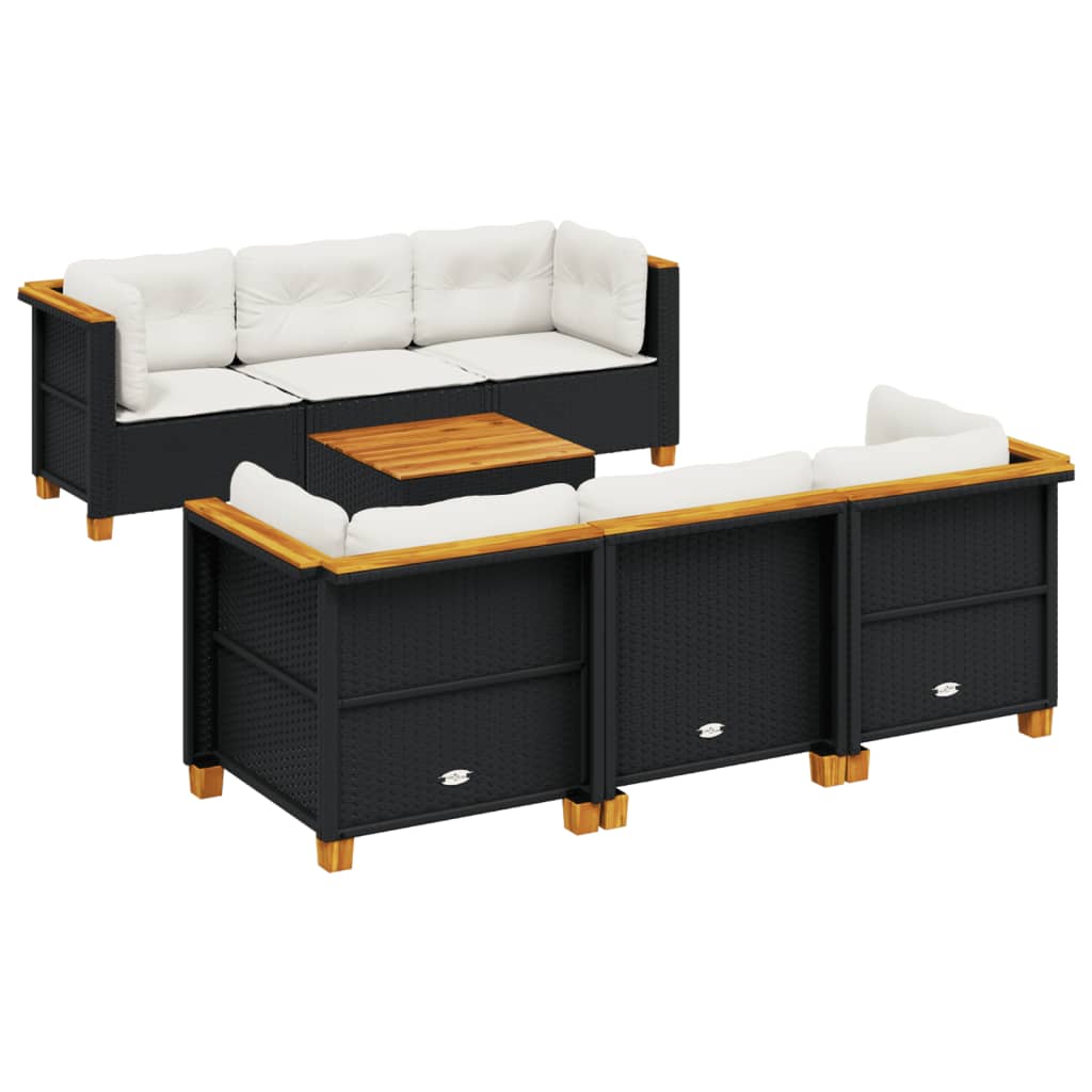 Set Divani da Giardino con Cuscini 7pz Nero Polyrattan | homemem39