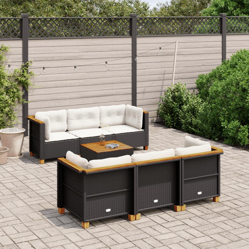 Set Divani da Giardino con Cuscini 7pz Nero Polyrattan - homemem39