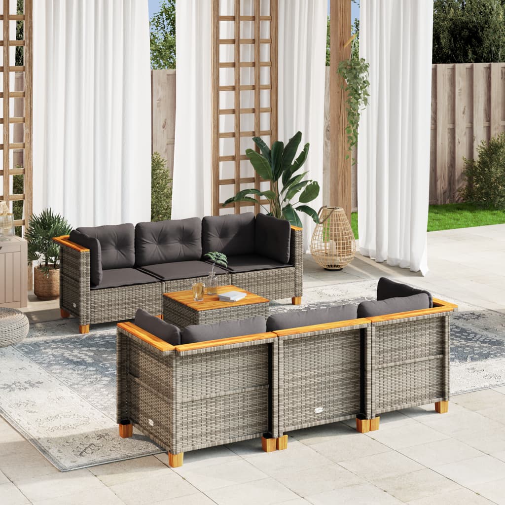 Set Divani da Giardino 7 pz con Cuscini Grigio in Polyrattan - homemem39