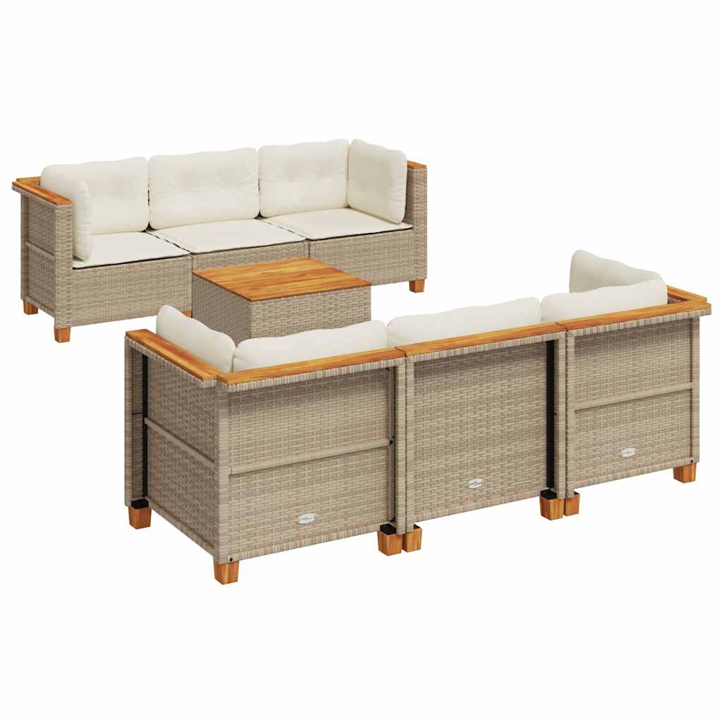 Set Divani da Giardino 7 pz con Cuscini Beige in Polyrattan - homemem39