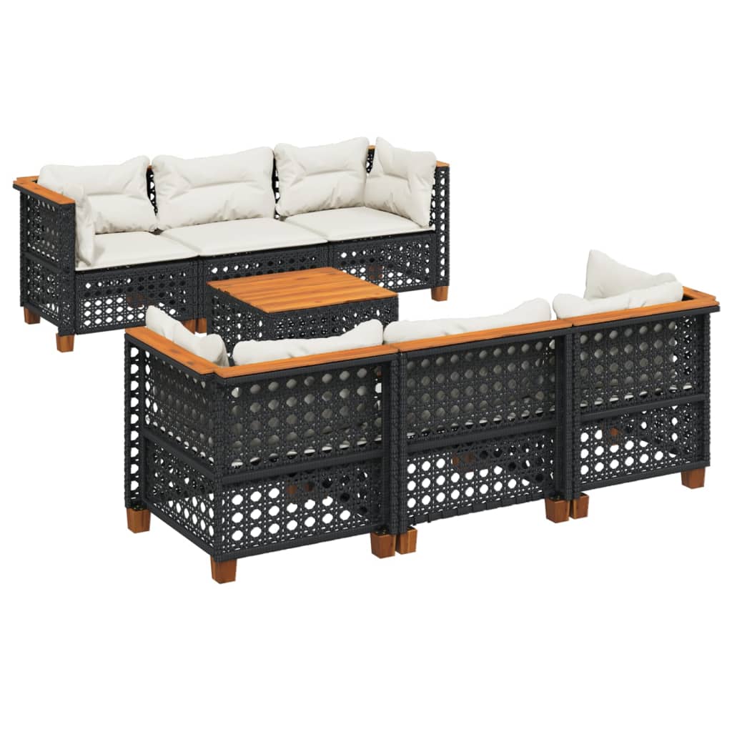 Set Divani da Giardino con Cuscini 7pz Nero Polyrattan | homemem39