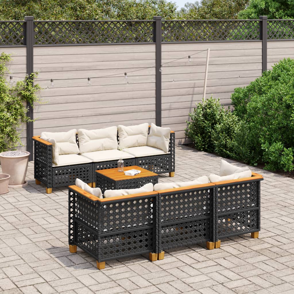 Set Divani da Giardino con Cuscini 7pz Nero Polyrattan | homemem39