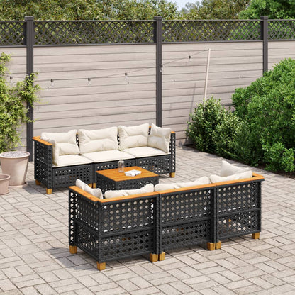 Set Divani da Giardino con Cuscini 7pz Nero Polyrattan | homemem39