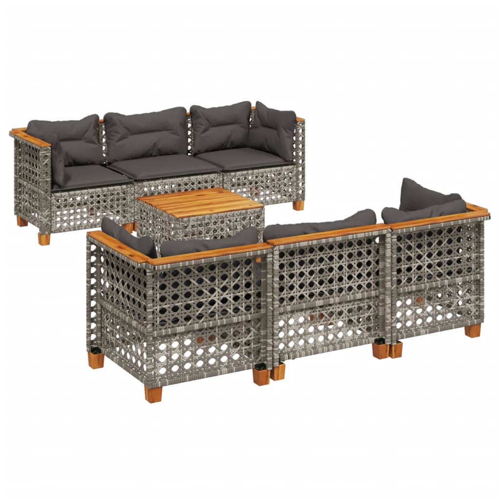 Set Divani da Giardino 7 pz con Cuscini Grigio in Polyrattan | homemem39